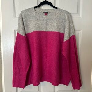 Vince Camaro Scoop Neck Gray and Pink Long Sleeve Sweater